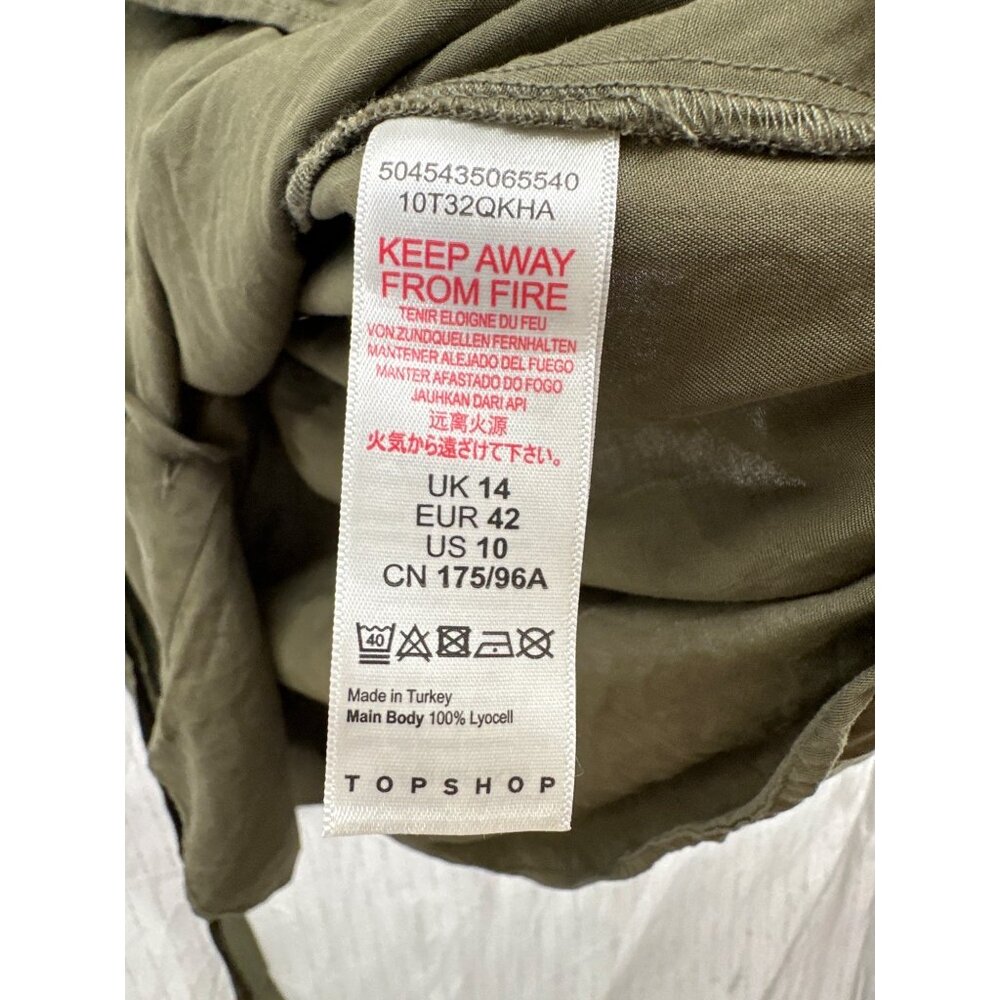 Topshop ShirtDress Sz 10 Army Green Button Front Roll Tab Slv Modern City Safari - Picture 7 of 13
